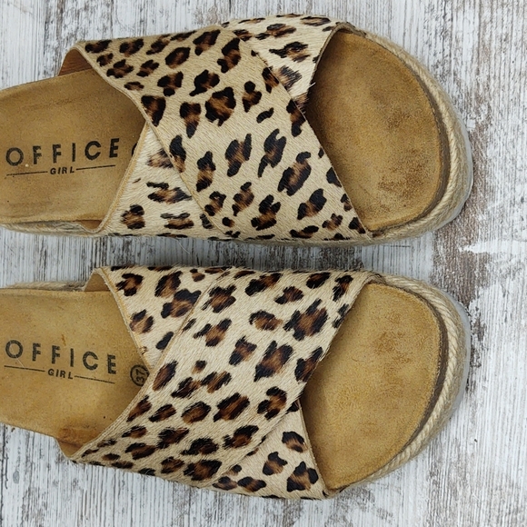 Like New Office Girl Leopard Calf Hair Flatform Espadrille Slide Sandal - Picture 5 of 16
